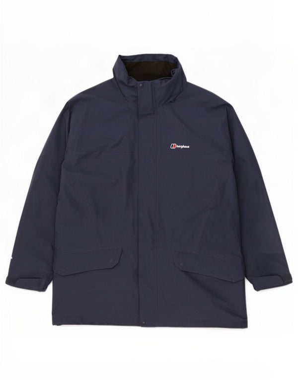 Męski płaszcz przeciwdeszczowy z kapturem Berghaus UK 42 XL, granatowy, poliester