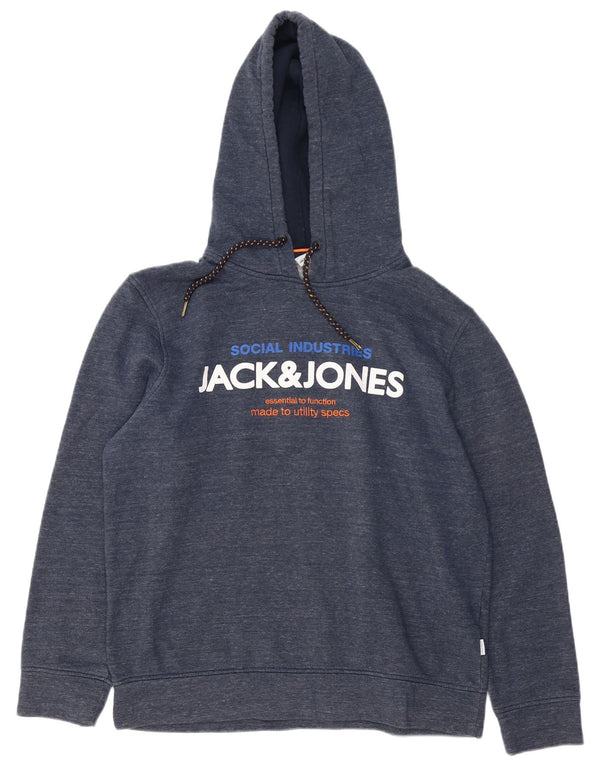 Męski sweter z kapturem i grafiką Jack & Jones XL, granatowy, bawełniany
