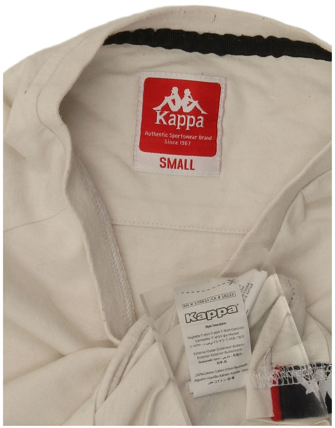 Męski T-shirt z grafiką Kappa, mały, złamanej bieli, bawełniany