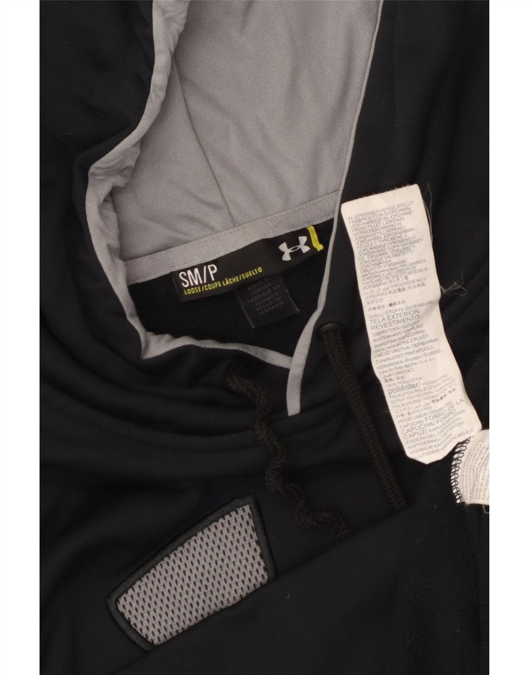 Męski sweter z kapturem i grafiką UNDER ARMOUR, mały, czarny, poliestrowy