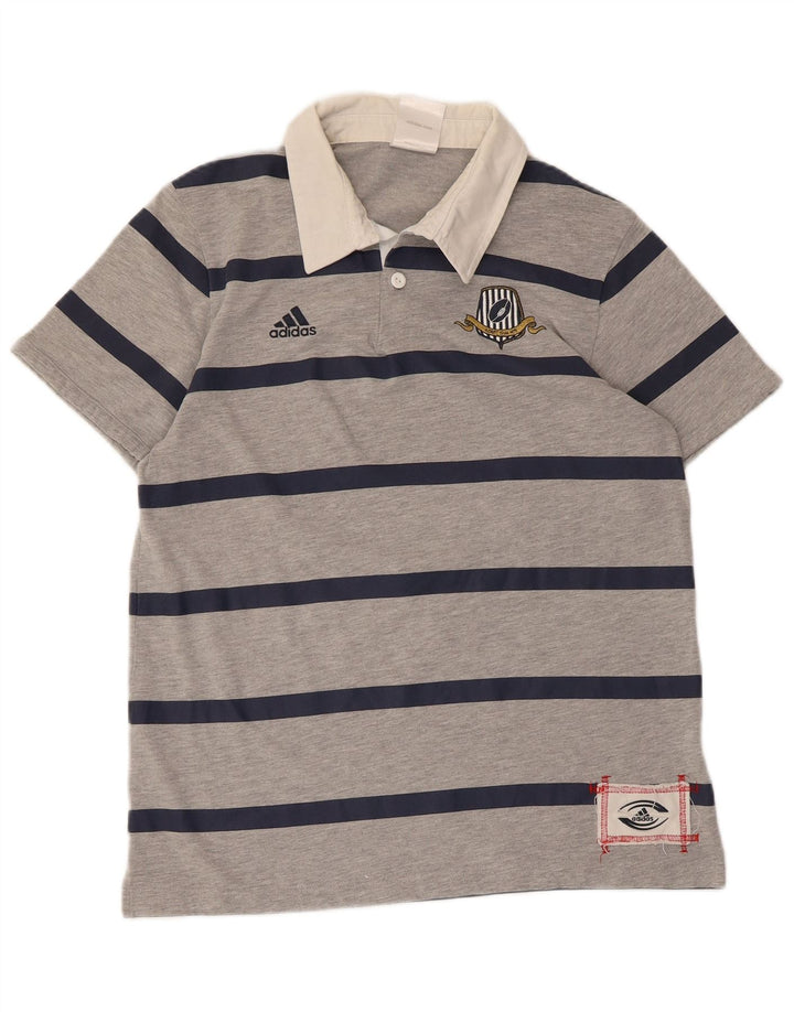 Męska koszulka polo do rugby Adidas z grafiką, średniej wielkości szary poliester w paski