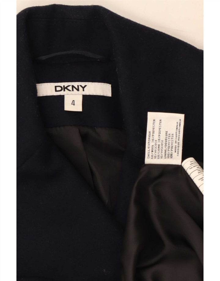 Damski dwurzędowy płaszcz Dkny US 4, mały, granatowy, wełniany