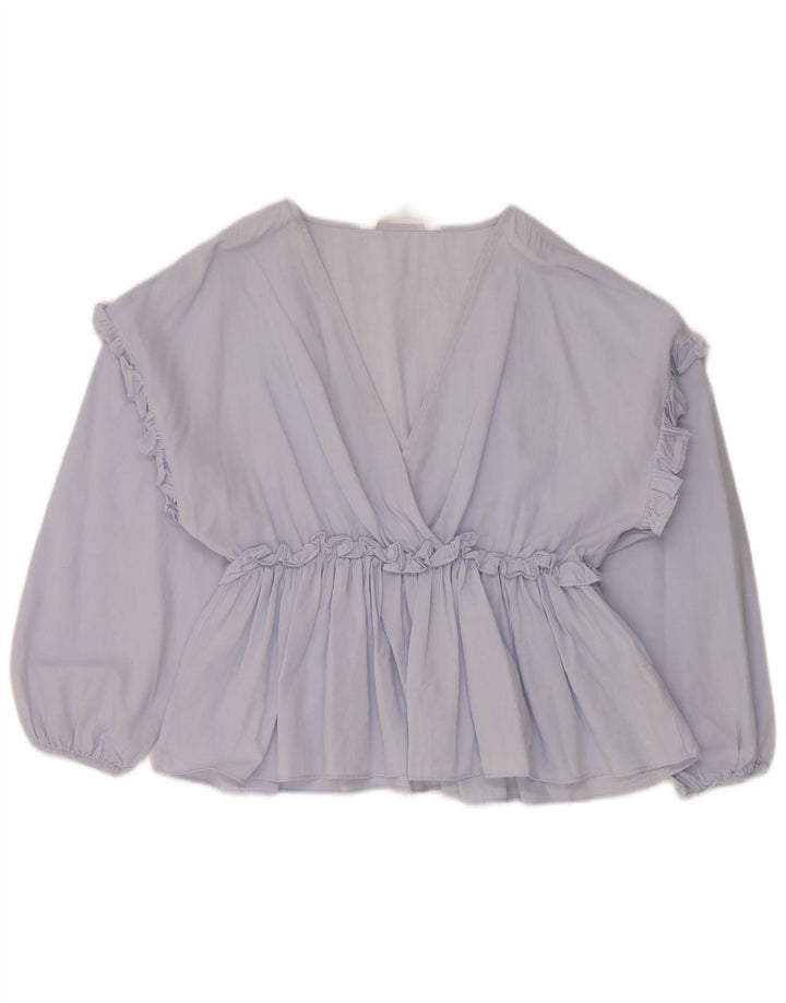 Damska bluzka z długim rękawem Zara Top UK 10 Small Blue Cotton