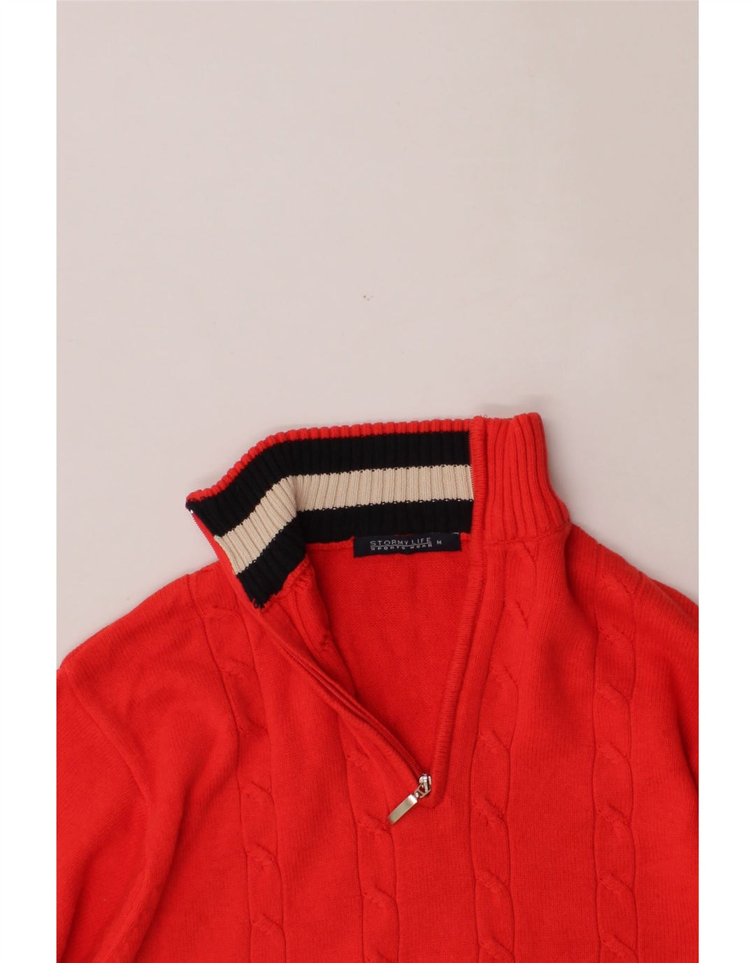 VINTAGE Mens Zip Neck Jumper Sweater Medium Red Cotton Vintage Vintage and Second-Hand Vintage from Messina Hembry 