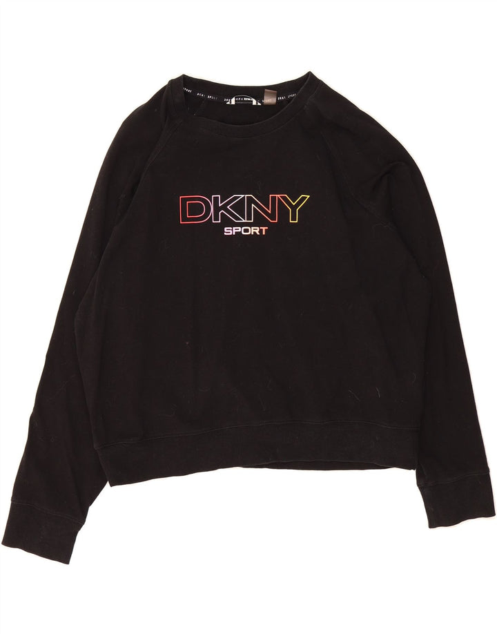 DKNY Womens Oversized Graphic Sweatshirt Jumper UK 16 Large Black Cotton Vintage Dkny and Second-Hand Dkny from Messina Hembry 