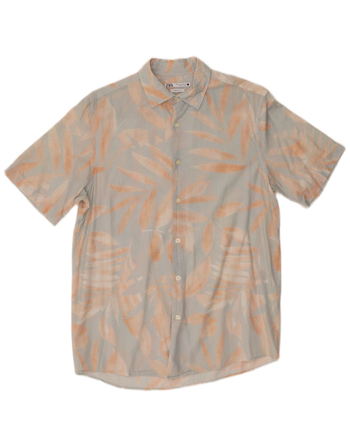 Męska koszula z krótkim rękawem i regularnym krojem Zara w kolorze średnioniebieskim w kwiaty