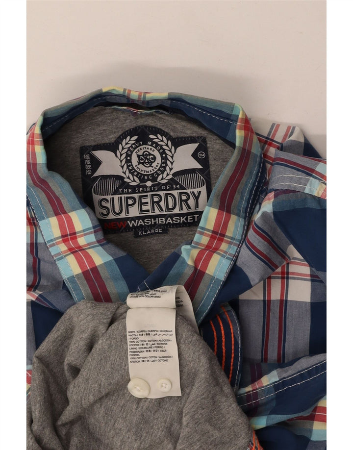 SUPERDRY Koszula męska XL, bawełniana niebieska krata
