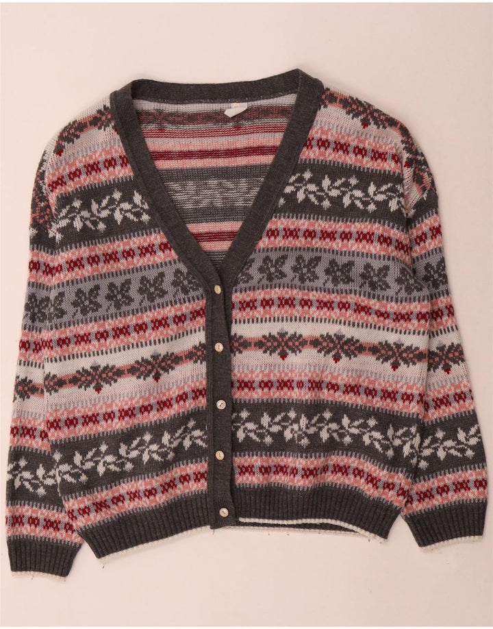 Vintage damski sweter oversize UK 14, średni szary akryl w paski