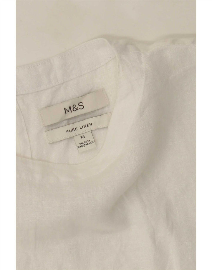 Marks & Spencer Damska bluzka oversize UK 14, duża, biała, lniana
