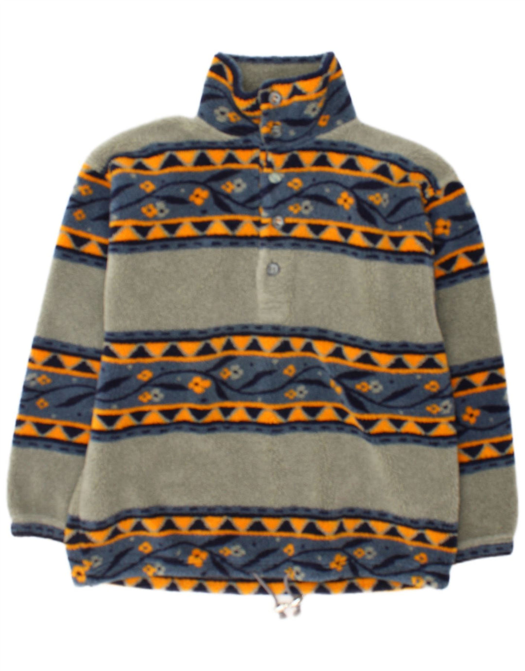 Męski vintage sweter z guzikami przy szyi, polar, rozmiar L, szary, geometryczny, poliester