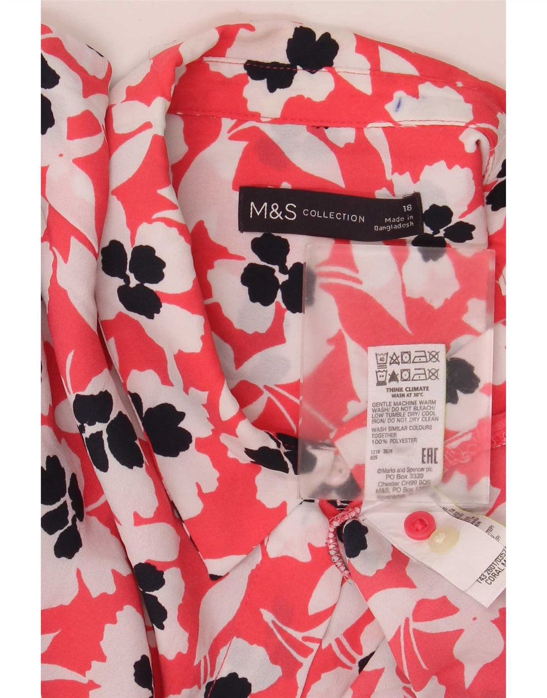Damska bluzka koszulowa oversize Marks & Spencer UK 18 XL, czerwona, w kwiaty, poliester