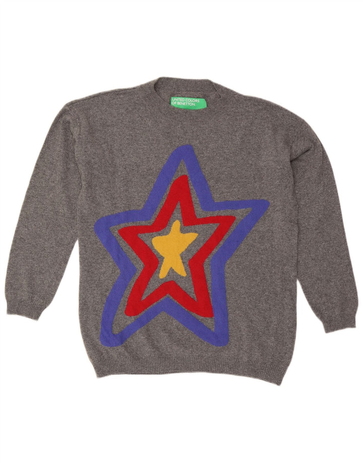 Męski sweter z okrągłym dekoltem BENETTON, średnioszary, kwiatowy