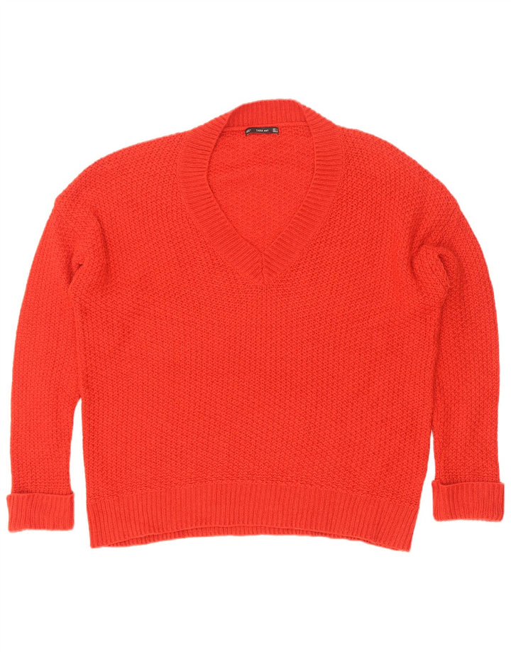 Sweter damski Zara Oversize z dekoltem w kształcie litery V, UK 10, mały, czerwony
