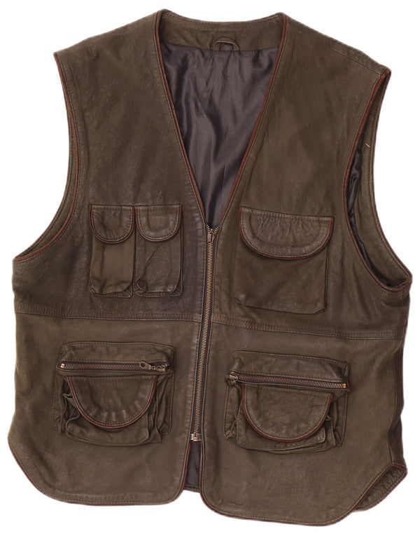 Vintage męska skórzana kamizelka narzędziowa IT 54 2XL Khaki