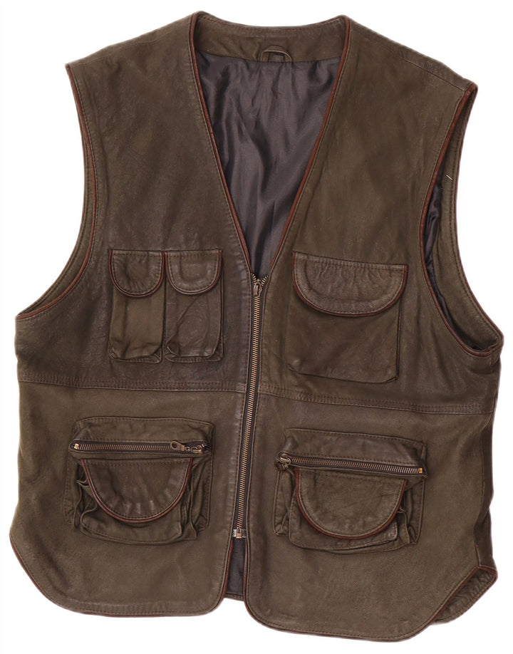 Vintage męska skórzana kamizelka narzędziowa IT 54 2XL Khaki