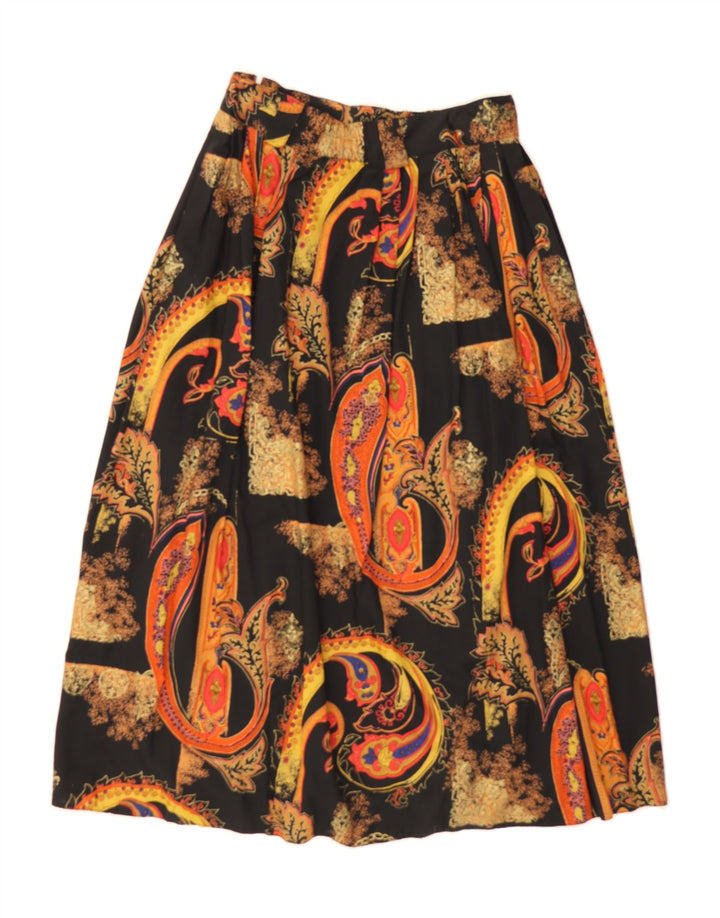 MICHAEL H Womens Pleated Skirt UK 12 Medium W28 Black Paisley Polyester Vintage Michael H and Second-Hand Michael H from Messina Hembry 