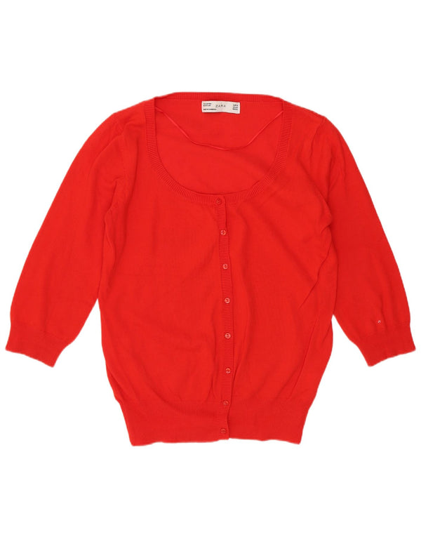Damski sweter rozpinany z rękawem 3/4 Zara UK 12, średni czerwony, bawełniany
