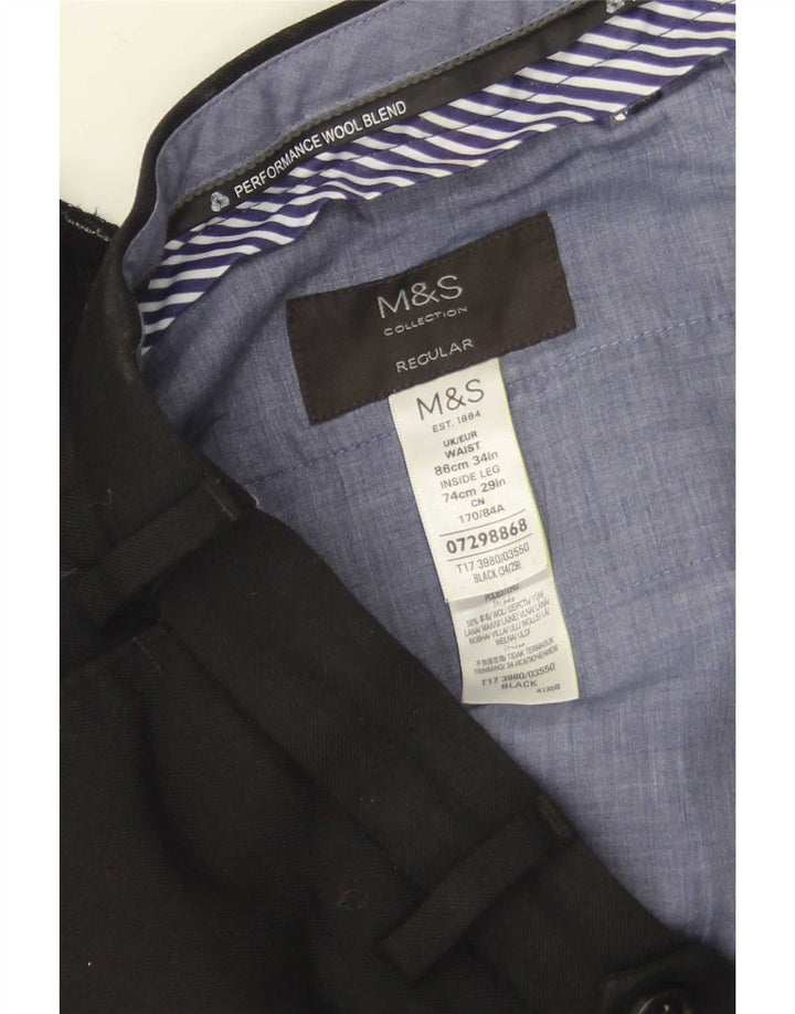 Marks & Spencer Męskie proste spodnie garniturowe W34 L29 Czarna wełna
