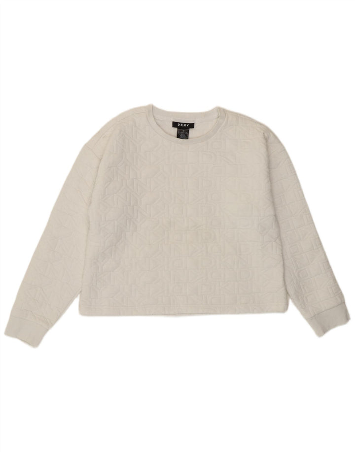 Damska bluza Dkny Crop Graphic Jumper UK 14 Średni biały poliester