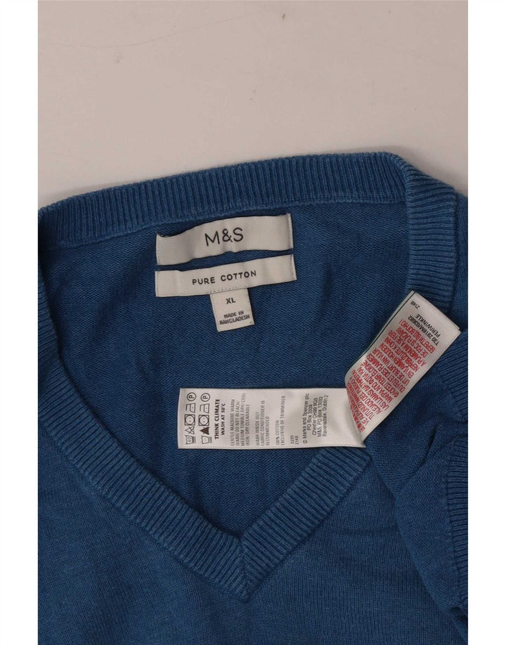 Marks & Spencer Męski sweter z dekoltem w kształcie litery V, XL, niebieski, bawełniany