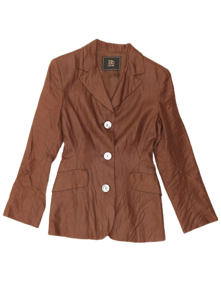 Vintage damska marynarka zapinana na 3 guziki UK 10, mała brązowa