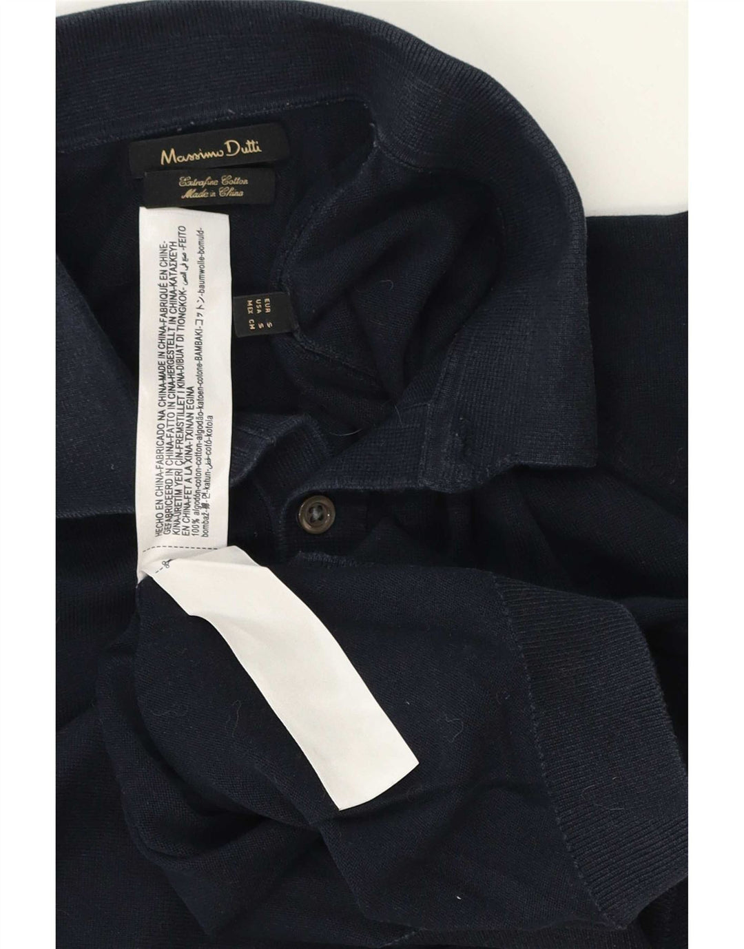 Męski sweter polo Massimo Dutti, mały, granatowy, bawełniany