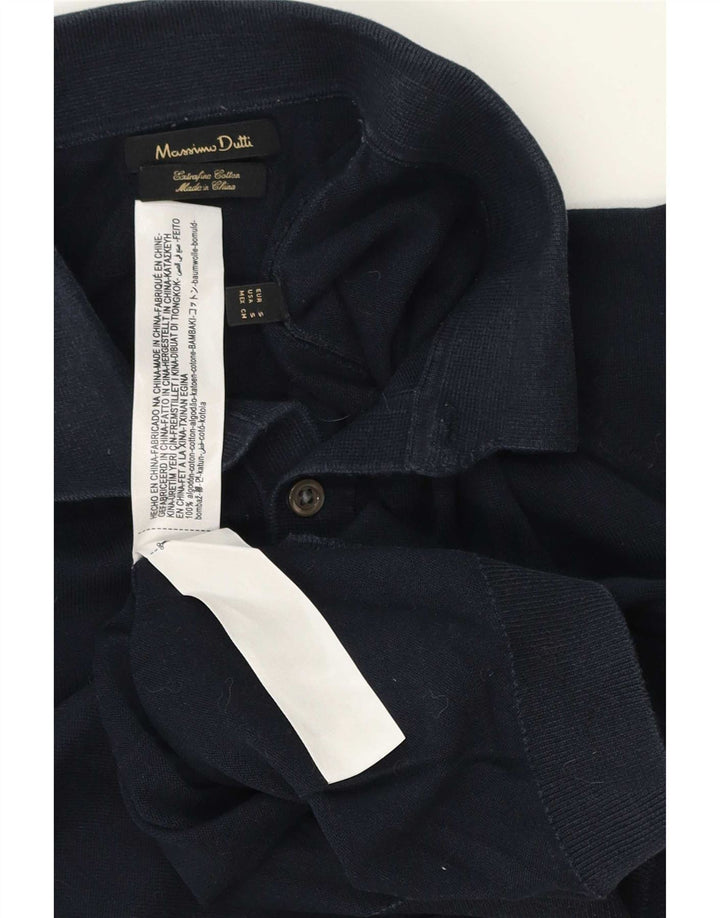 Męski sweter polo Massimo Dutti, mały, granatowy, bawełniany