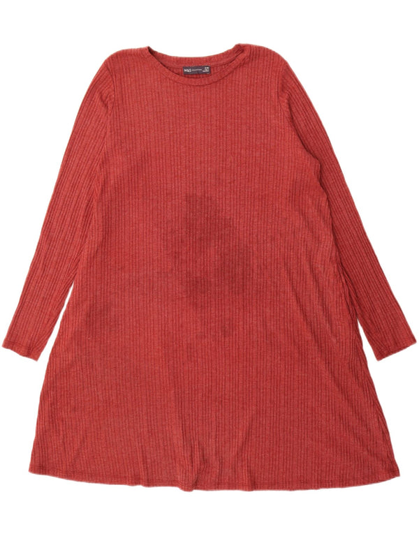 Marks & Spencer Damska sukienka namiotowa z długim rękawem, UK 18 XL, bordowy poliester
