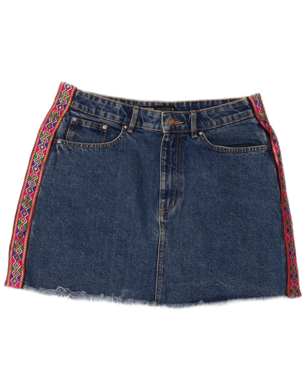Damska mini spódniczka jeansowa Zara, średnia W28, niebieska geometryczna