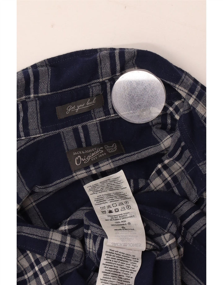 Koszula flanelowa męska Jack & Jones, mała, bawełniana, granatowa w kratkę