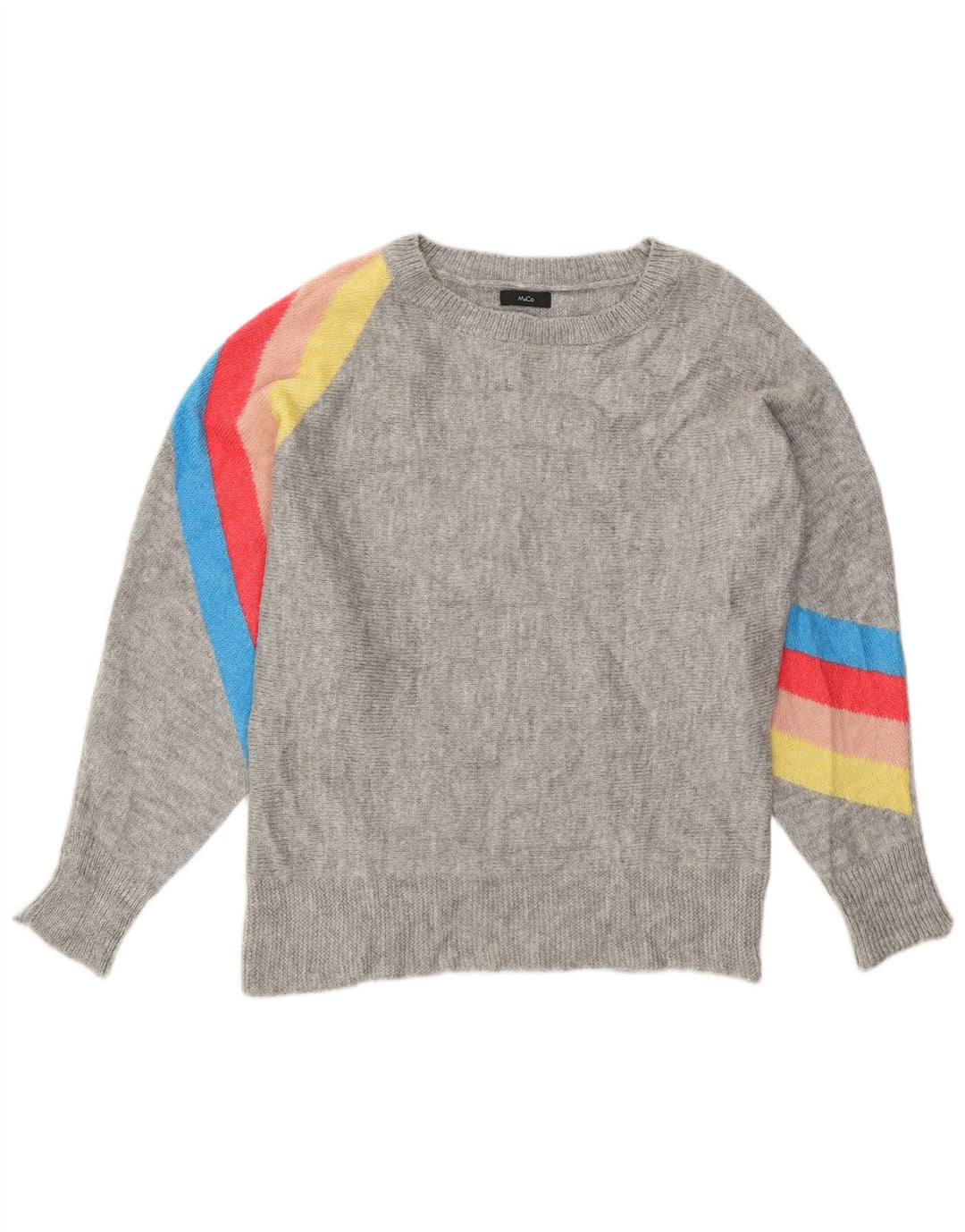Damski sweter M&Co z dekoltem w kształcie łódki w kształcie nietoperza, UK 14, w średnie szare paski