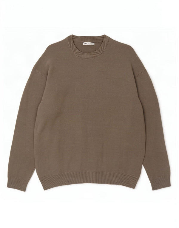 Męski sweter z okrągłym dekoltem Zara, duży, szary, wiskoza