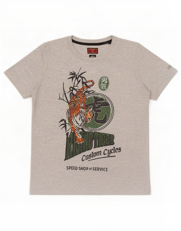 Superdry Womens Oversized Graphic T-Shirt Top UK 14 Large Grey Cotton