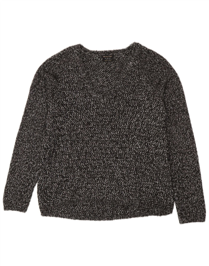 Sweter damski Massimo Dutti z dekoltem w kształcie litery V, UK 14, średni szary, nakrapiany