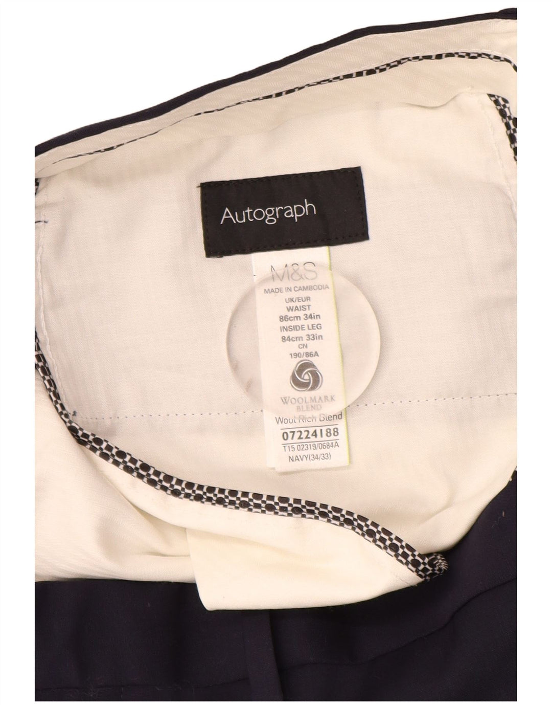 Męskie spodnie garniturowe Marks & Spencer Autograph Straight W34 L33 Granatowe