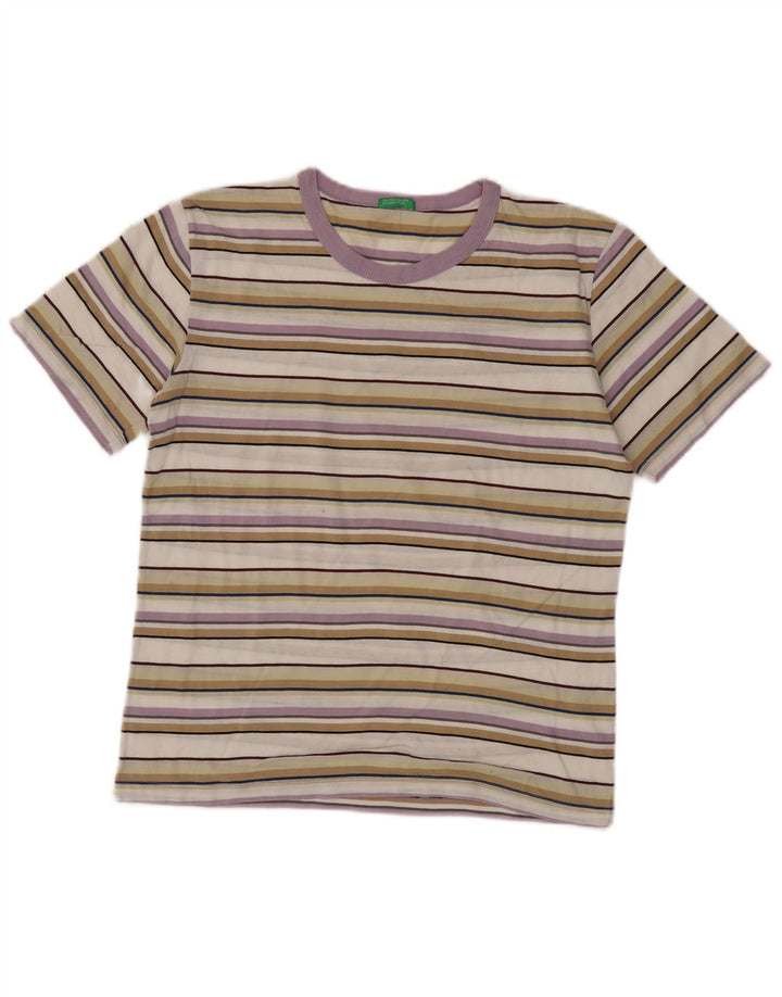BENETTON Womens Crop T-Shirt Top UK 12 Medium Multicoloured Striped