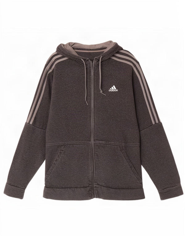 Adidas Męski sweter z kapturem i zamkiem błyskawicznym, średnioszary, bawełniany