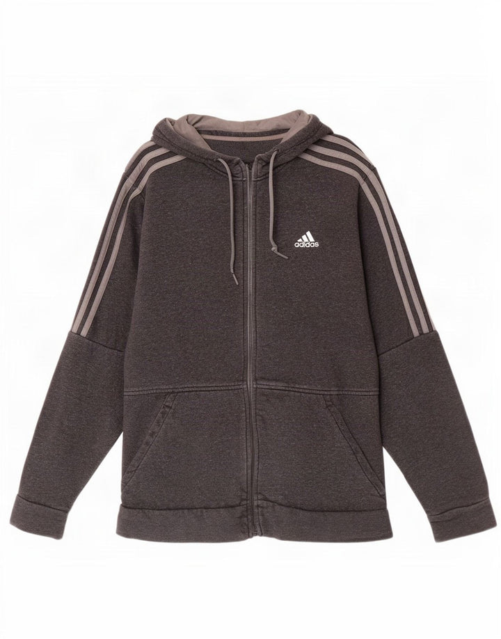 Adidas Męski sweter z kapturem i zamkiem błyskawicznym, średnioszary, bawełniany