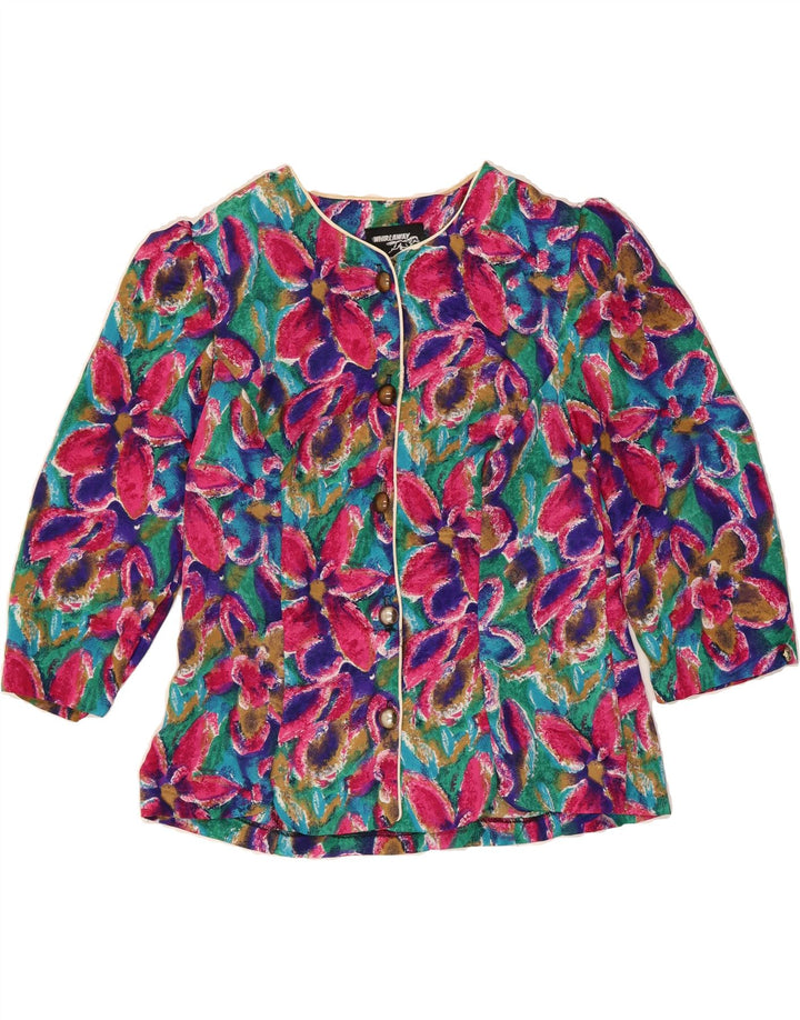 VINTAGE Womens 5 Button Blazer Jacket UK 14 Large Multicoloured Floral Vintage Vintage and Second-Hand Vintage from Messina Hembry 
