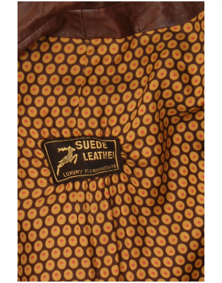 Vintage męski płaszcz skórzany z podwójnymi piersiami UK 36, mała brązowa skóra