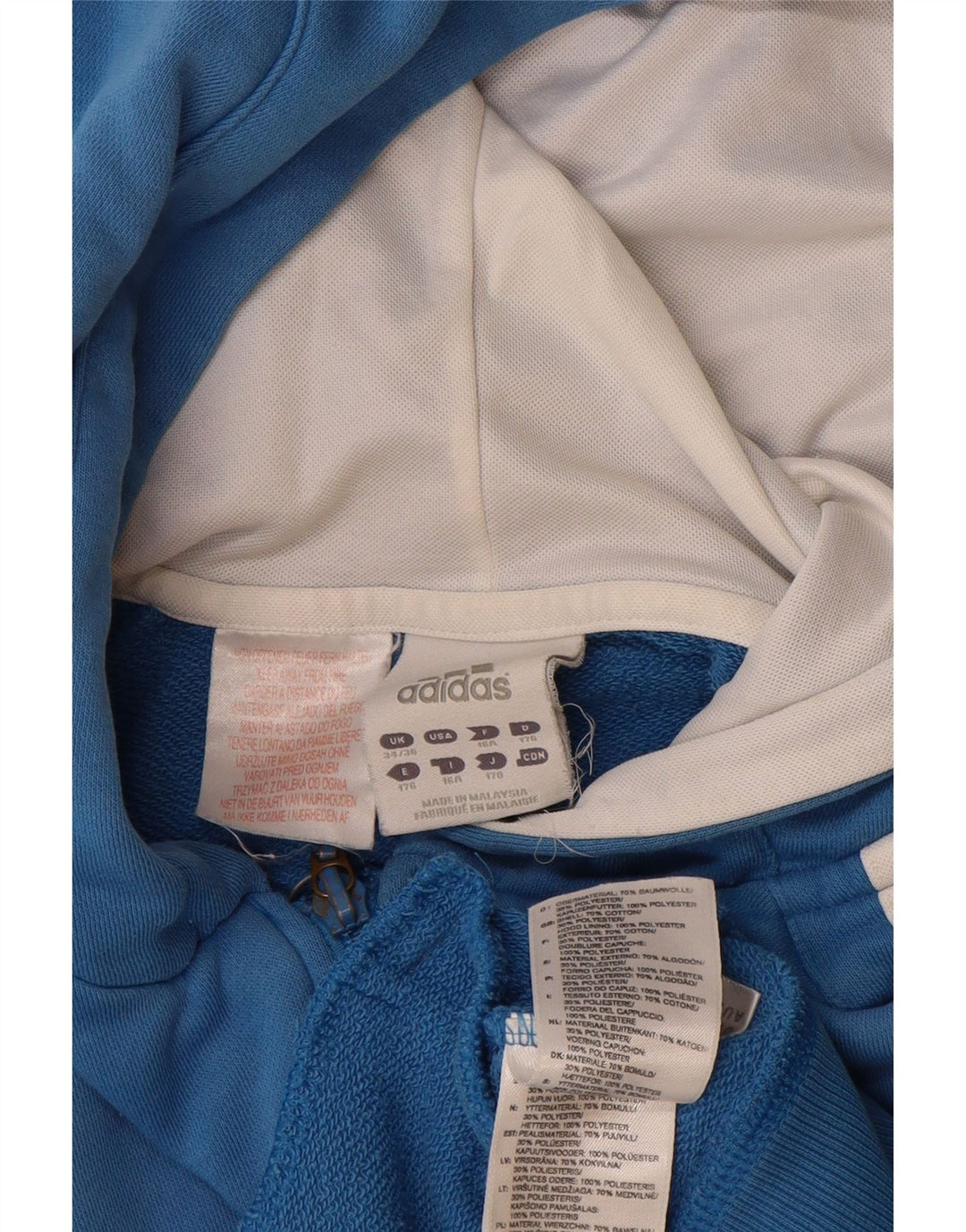 Męski sweter z kapturem i zamkiem błyskawicznym ADIDAS UK 34/36, mały niebieski, blok kolorów