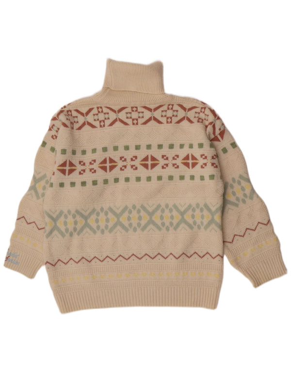 Vintage Womens Roll Neck Jumper Sweater UK 16 Large White Fair Isle