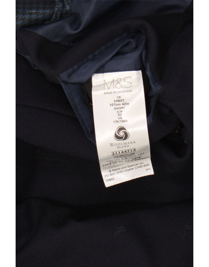 MARKS & SPENCER Mens 2 Button Blazer Jacket UK 42 XL Navy Blue Wool Vintage Marks & Spencer and Second-Hand Marks & Spencer from Messina Hembry 