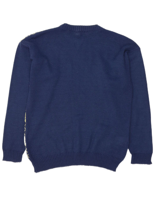 Vintage męski sweter z dekoltem w łódkę, średni granatowy Argyle/diament
