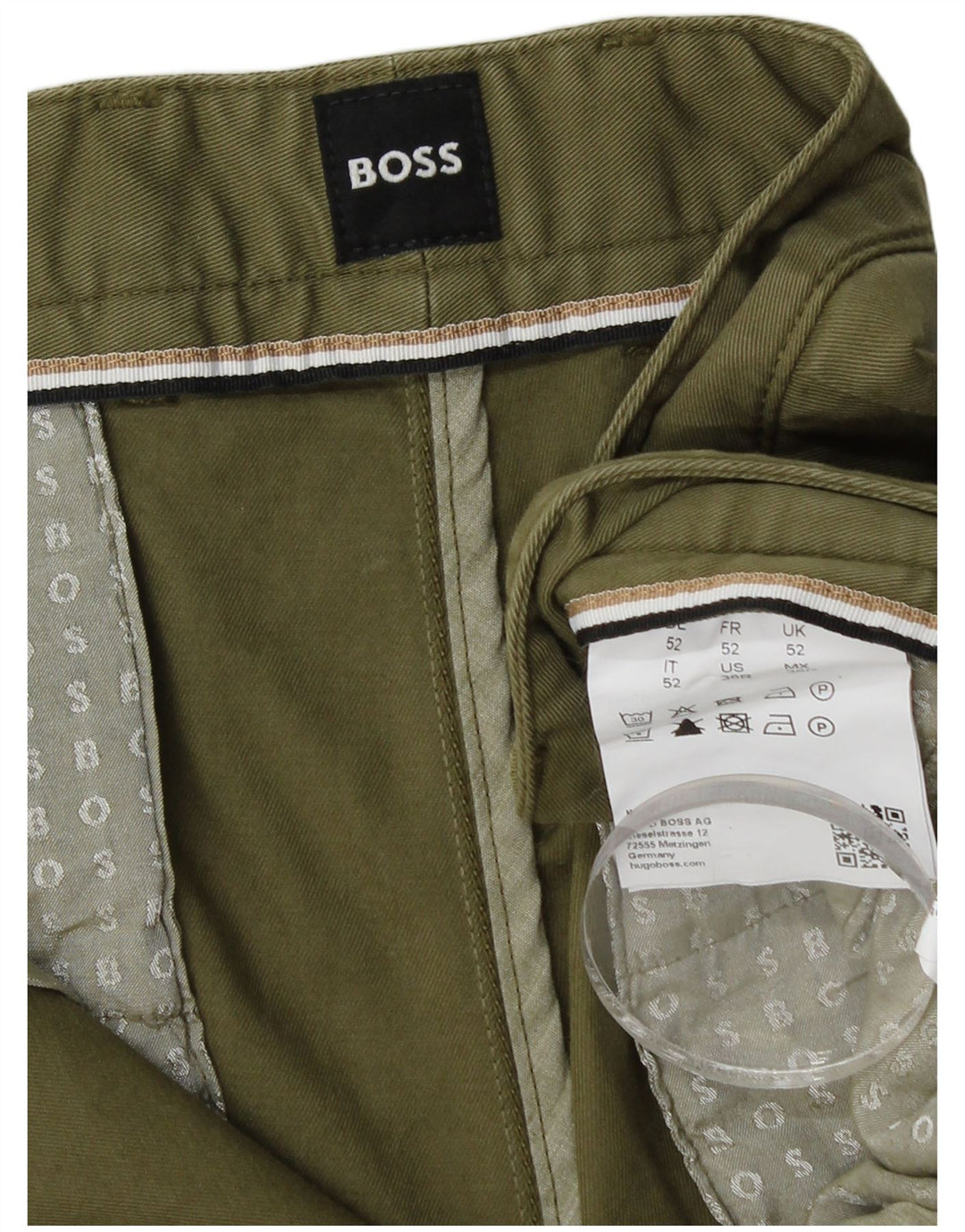 Męskie spodenki chino HUGO BOSS IT 52 XL W36, bawełna khaki
