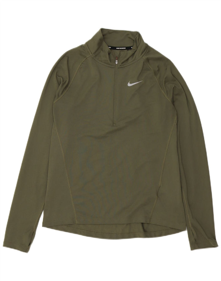 Damska koszulka do biegania Nike z długim rękawem i zamkiem błyskawicznym, UK 14, średni khaki, poliester