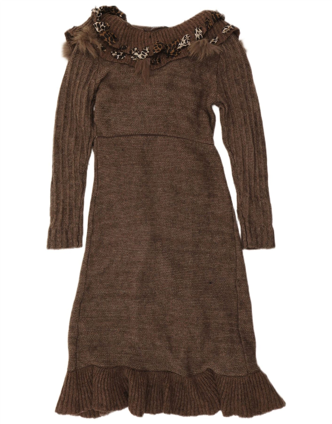 Sweter damski Forla Paris z falbaną z przodu, UK 10, mały, brązowy