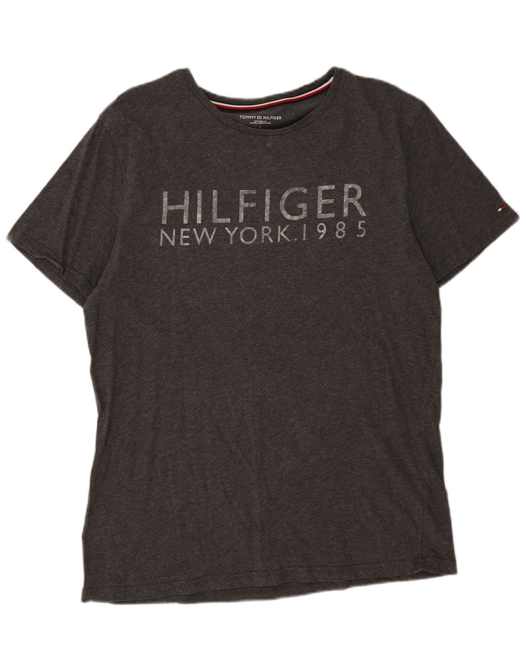 Męski T-shirt z grafiką Tommy Hilfiger, duży, szary, bawełniany