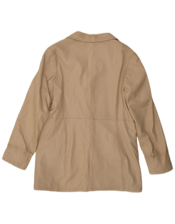 Vintage damska marynarka skórzana zapinana na 3 guziki IT 48 XL beżowa skóra