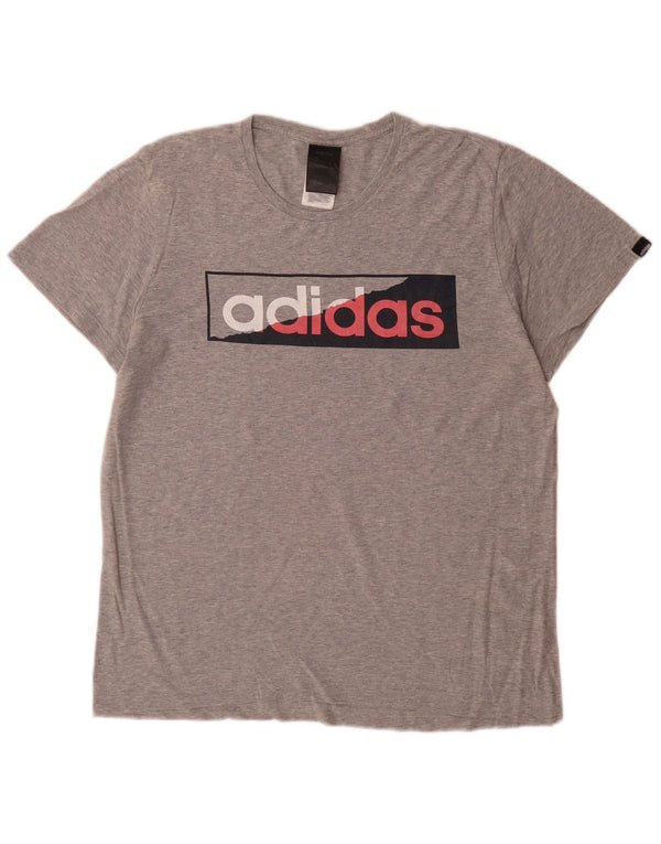 Męska koszulka z grafiką Adidas, mała, szara, bawełniana